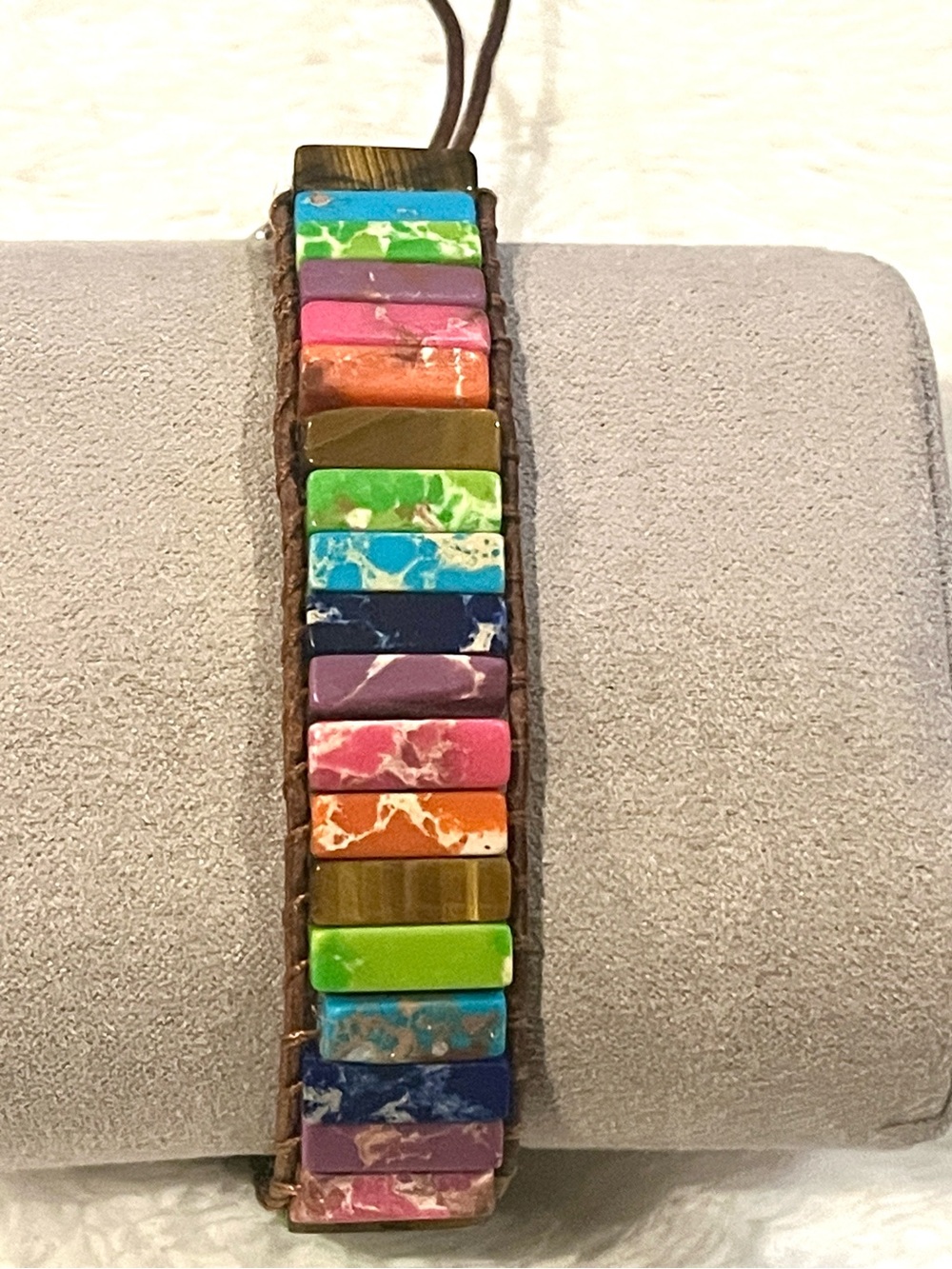 7 Chakras Stone and Leather Adjustable Bracelet